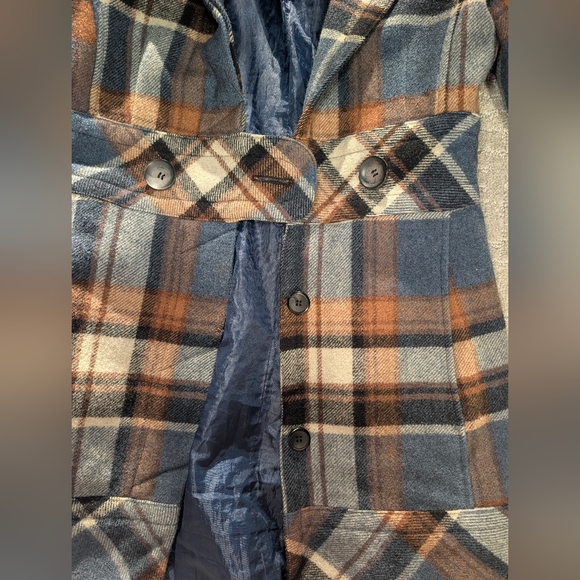 dELiA*s Vintage Junior's XS Blue Brown Plaid Pea Coat Wool Blend Y2K 90s - Picture 7 of 10